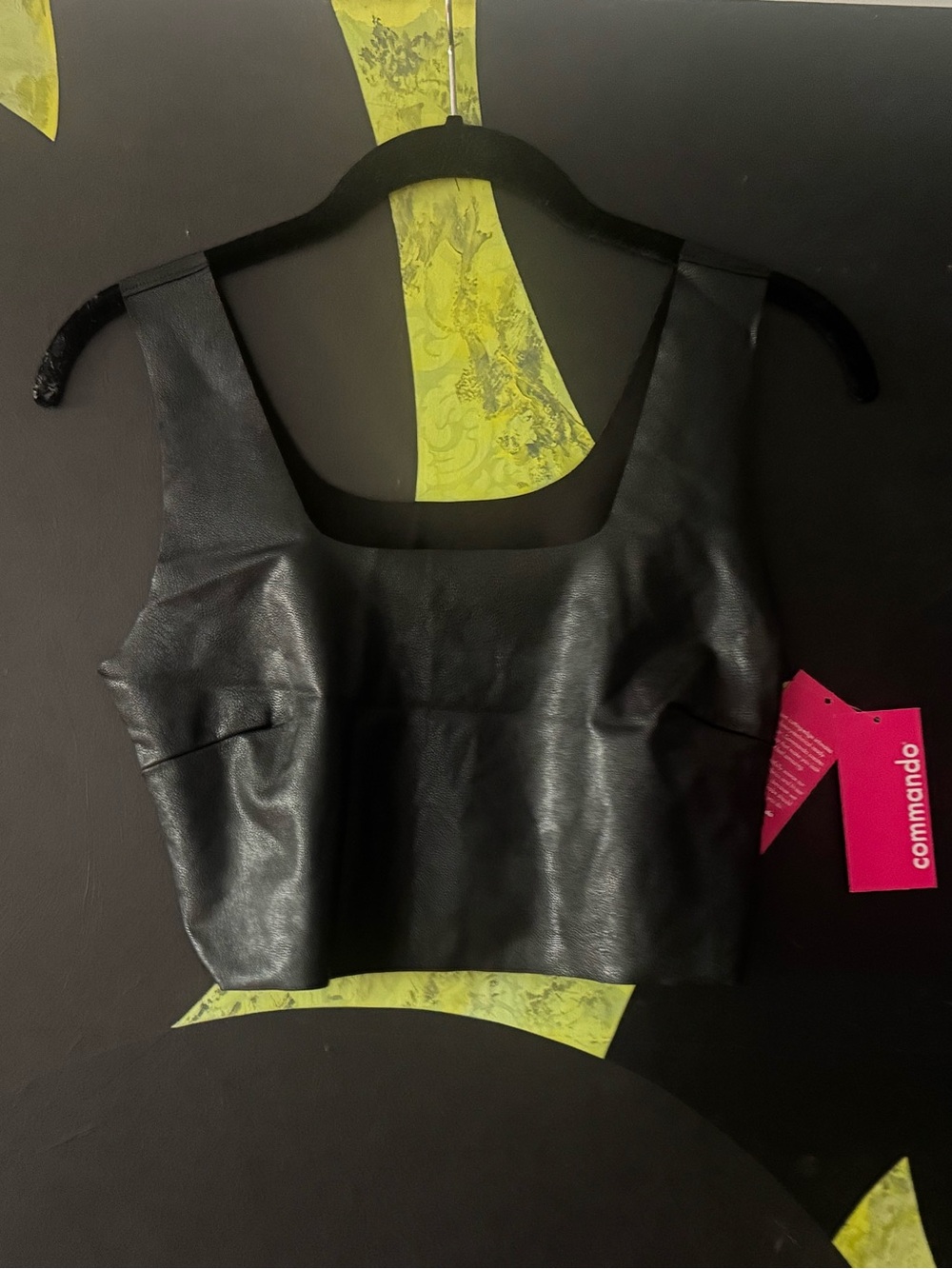 Commando Black Faux Leather Cropped Tank